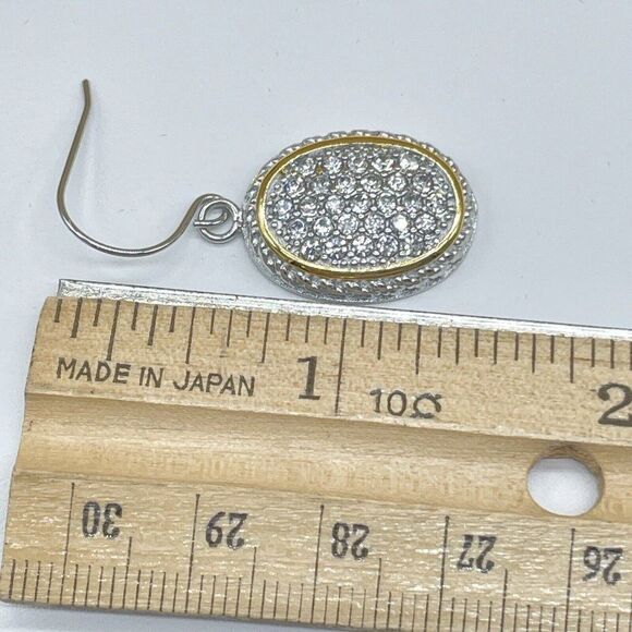 Emma Skye Silver Tone Pave Crystal Drop Earrings Gold Tone Accent Oval Shape - Picture 9 of 9